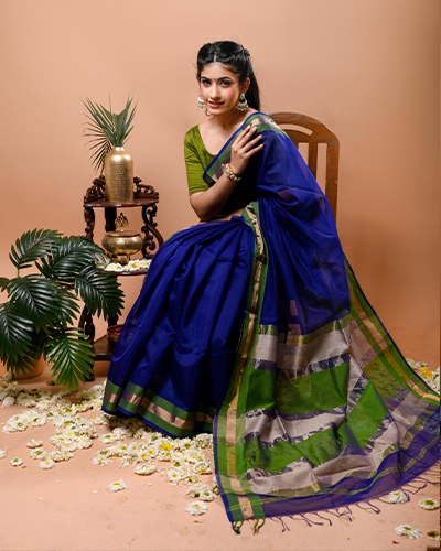 Pure Maheshwari teen kinar saree